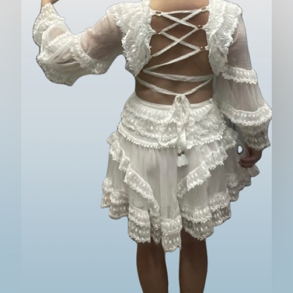 AKIRA White Ruffled Lace Dress ; Bachelorette Party - Picture 3 of 7